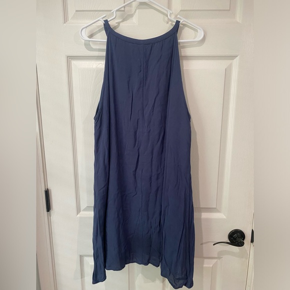 Andree by Unit Size L Blue Sleeveless Floral Embroidered above knee Sun Dress - Picture 4 of 4